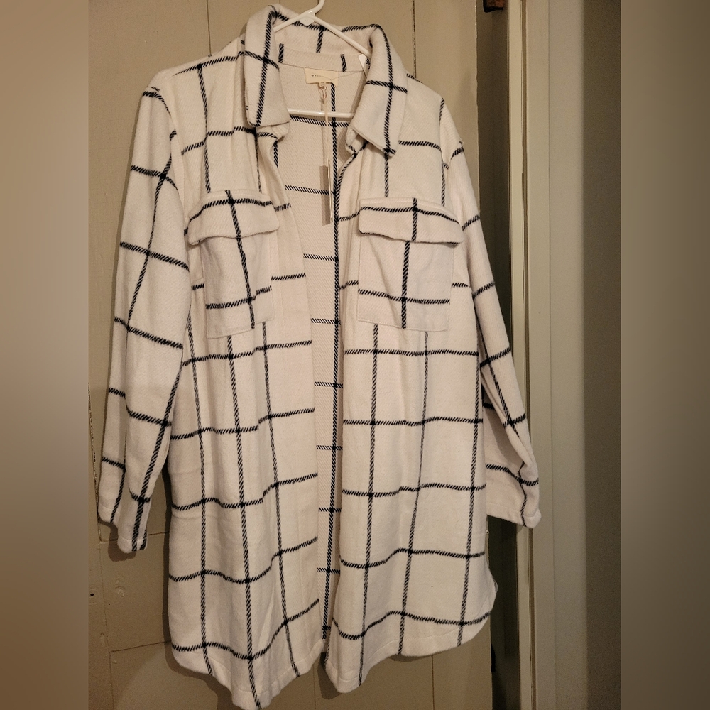 MELLODAY White and Black Plaid Utility Shirt Jacket